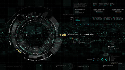 Futuristic motion graphic user interface head up display screen with Holographic Earth and digital data telemetry information display for digital background computer desktop display screen