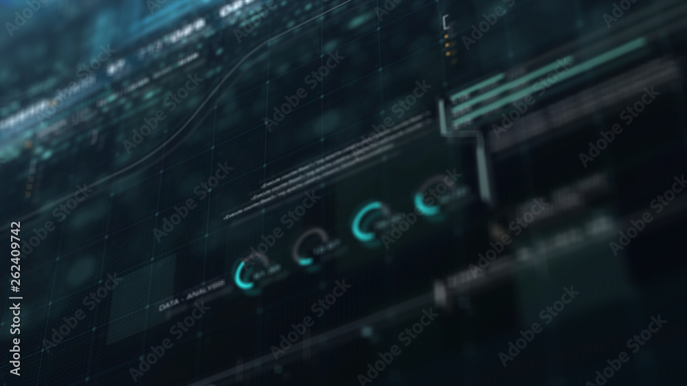 Poster Futuristic motion graphic user interface head up display screen with Holographic Earth and digital data telemetry information display for digital background computer desktop display screen