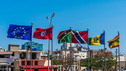 Havana Cuba. Various Flags Of Different States.