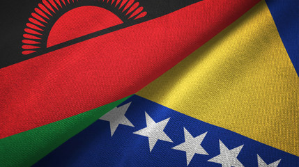 Malawi and Bosnia and Herzegovina two flags textile cloth, fabric texture
