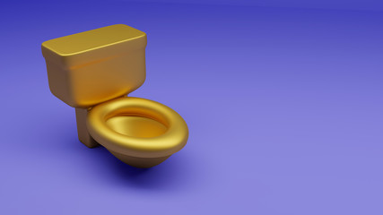 Golden toilet bowl concept. 3D illustration