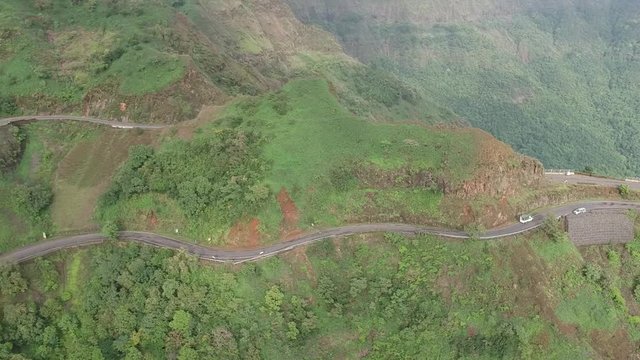 Aerial footage of Gaganbawda Ghat in Kolhapur, India \ Western Ghats, Road, Nature, Travel