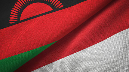 Malawi and Indonesia two flags textile cloth, fabric texture