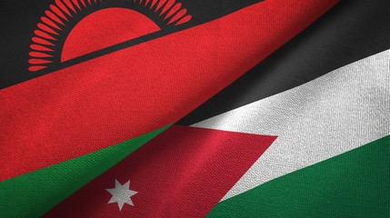 Malawi and Jordan two flags textile cloth, fabric texture