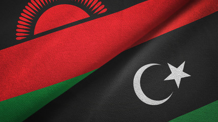 Malawi and Libya two flags textile cloth, fabric texture