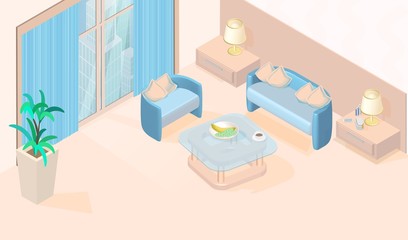 Cozy Modern Minimal Living Room Vector Isometric
