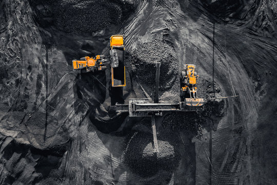 Open pit mine, extractive industry for coal, top view aerial drone