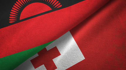 Malawi and Tonga two flags textile cloth, fabric texture