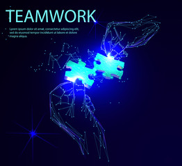 Group of business people assembling jigsaw puzzle. Group of business people assembling jigsaw puzzle. Low polygonal geometric vector illustration