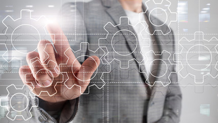 Gears mechanism, digital transformation, data integration and digital technology concept.