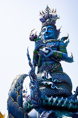 Fototapeta na wymiar blue temple interior in Chiang Rai