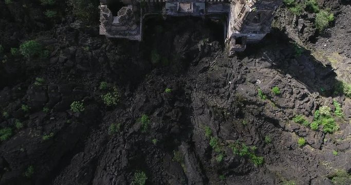 pull up shoot revealing a church ruin in mexico