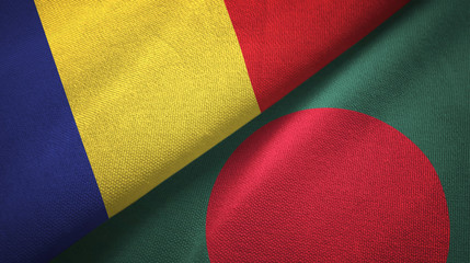 Romania and Bangladesh two flags textile cloth, fabric texture