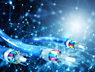 Internet connection with optical fiber. Concept of fast internet