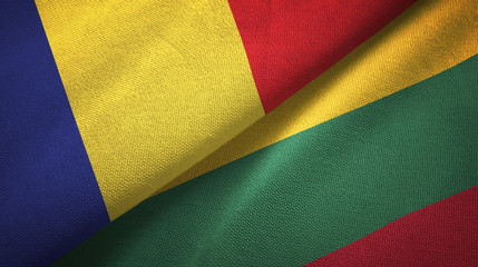 Romania and Lithuania two flags textile cloth, fabric texture