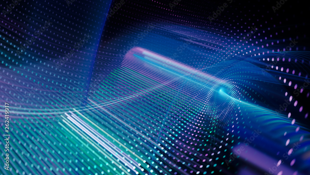 Fototapete abstract background. 3d illustration. fractal graphics composition of dots, waves and rays of light.