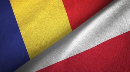 Romania and Poland two flags textile cloth, fabric texture