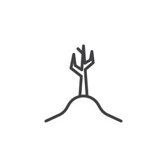 Dead Tree without Leaves line icon. linear style sign for mobile concept and web design. Bare tree on hill peak outline vector icon. Outdoor symbol, logo illustration. Pixel perfect vector graphics