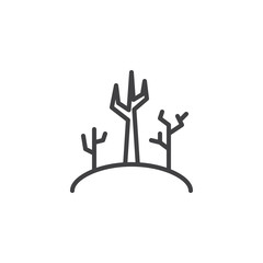 Dead trees hill line icon. linear style sign for mobile concept and web design. Old bare trees outline vector icon. Symbol, logo illustration. Pixel perfect vector graphics
