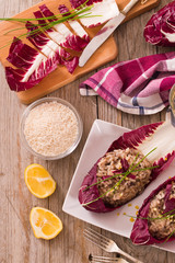 Risotto with red radicchio.