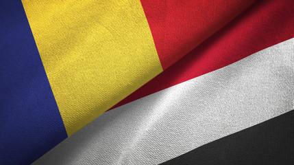 Romania and Yemen two flags textile cloth, fabric texture
