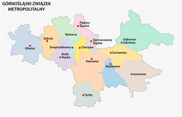 Map of the Metropolitan Association of Upper Silesia and the Dabrowa Basin in Poland