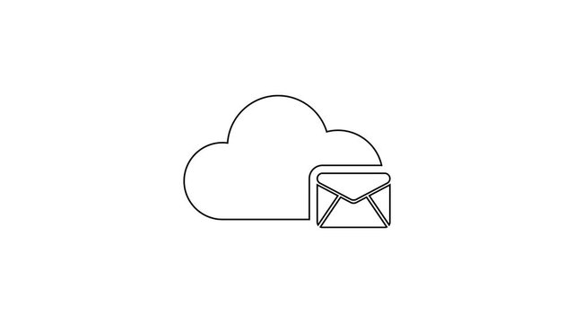 Grey Cloud mail server line icon on white background. Cloud server hosting for email. Online message service. Mailbox sign. 4K Video motion graphic animation