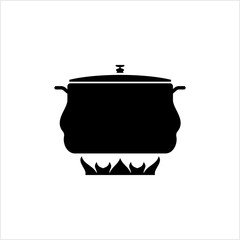 Pan Heating Icon, Frying Pan On Fire Icon