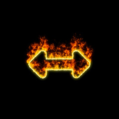 The symbol arrows right left burns in red fire
