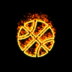 The symbol basketball ball burns in red fire