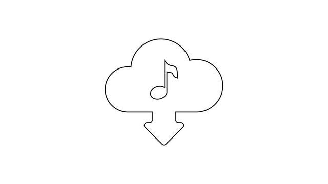 Grey Cloud download music line icon on white background. Music streaming service, sound cloud computing, online media streaming, audio wave. 4K Video motion graphic animation