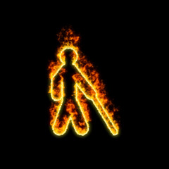 The symbol blind burns in red fire