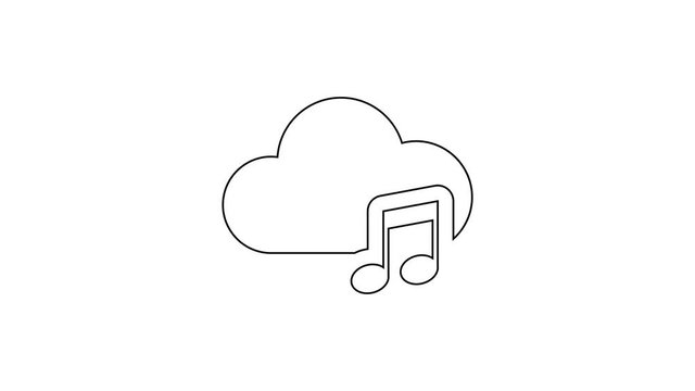 Grey Music streaming service line icon on white background. Sound cloud computing, online media streaming, online song, audio wave. 4K Video motion graphic animation