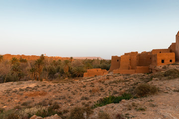 Fototapeta na wymiar Ruins next to an oasis in Tinghir area of Morocco
