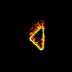 Fototapeta premium The symbol caret left burns in red fire