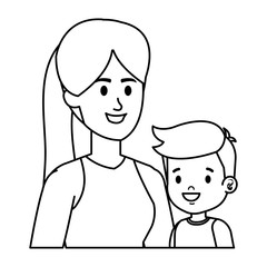 young mother with little son characters
