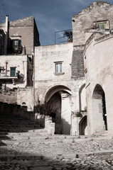 Fototapeta na wymiar Matera, European Capital of Culture 2019. Basilicata, Italy. Detail of houses built on stones.