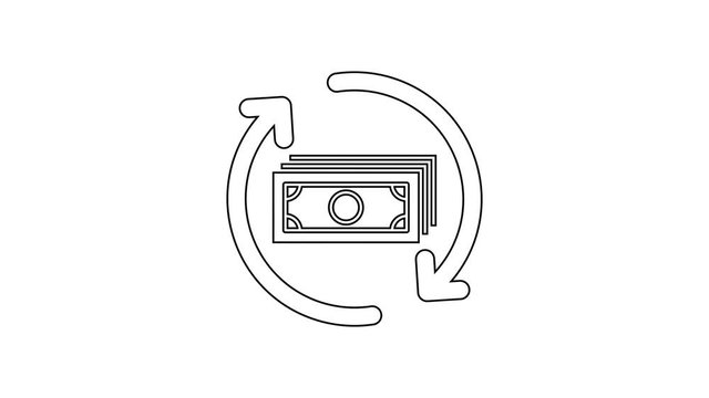 Grey Refund money line icon on white background. Financial services, cash back concept, money refund, return on investment, savings account. 4K Video motion graphic animation