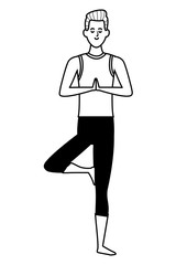 man yoga pose black and white