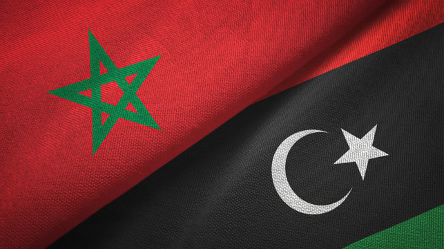 Morocco and Libya two flags textile cloth, fabric texture