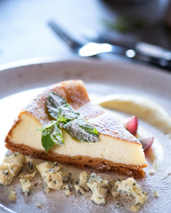 Cheesecake with strawberry and  Dorblu cheese