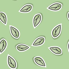 Cartoon cute doodle leaves stickers seamless pattern