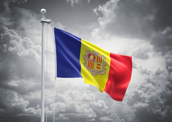3D Rendering of Andorra Flag is Waving in the Sky - 3d illustration