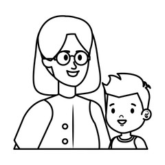 young mother with little son characters