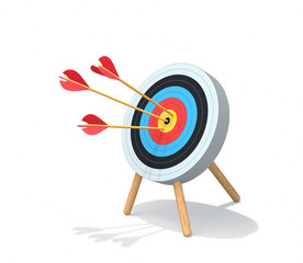 Archery target with arrows isolated on white. Clipping path included