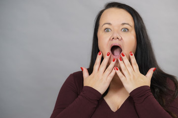 Shocked terrified adult woman