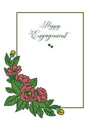 Vector illustration design of happy engagement with red flowers and blooming blossoms