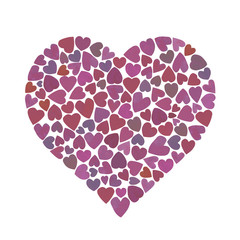 Obraz na płótnie Canvas Heart is made from set of small purple watercolor hearts on white background. Template for greeting card, postcard. Wedding and Valentine's day concept