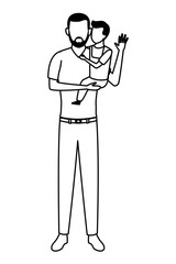 man carring child black and white