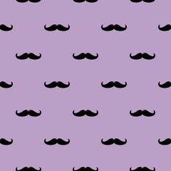 Seamless vector pattern, background or texture with black curly vintage retro gentleman mustaches on purple background.